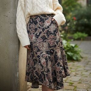 The Kooples Paris Paisley Silk Asymmetric Wrap Skirt US 8 Boho Heritage Old Mony
